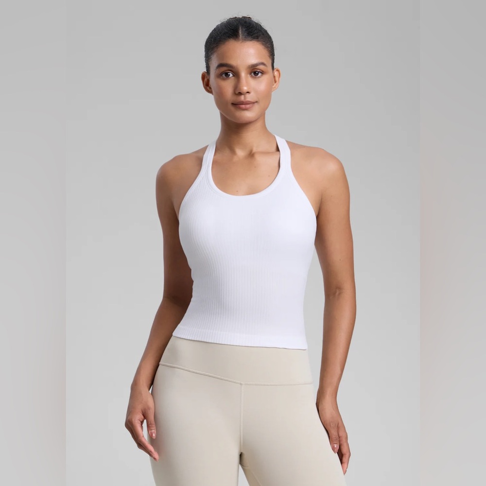 Seamless Racerback Built in Bra Ribbed Tank